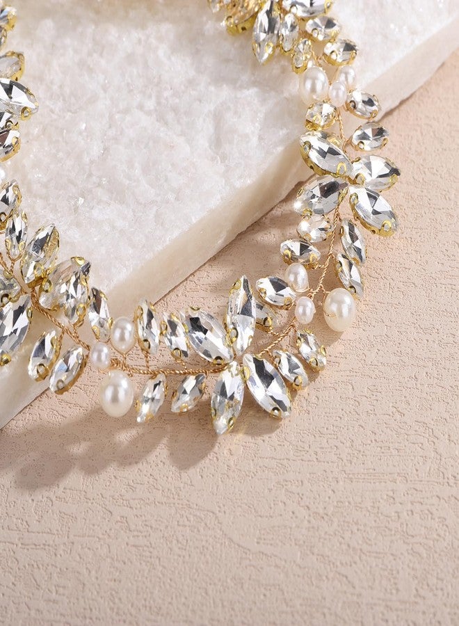 Chargances Wedding Brides Headpiece Rhinestone Pearls Hair Vine Bridal Jewelry Hair Accessories for Women (Gold) - Image 5